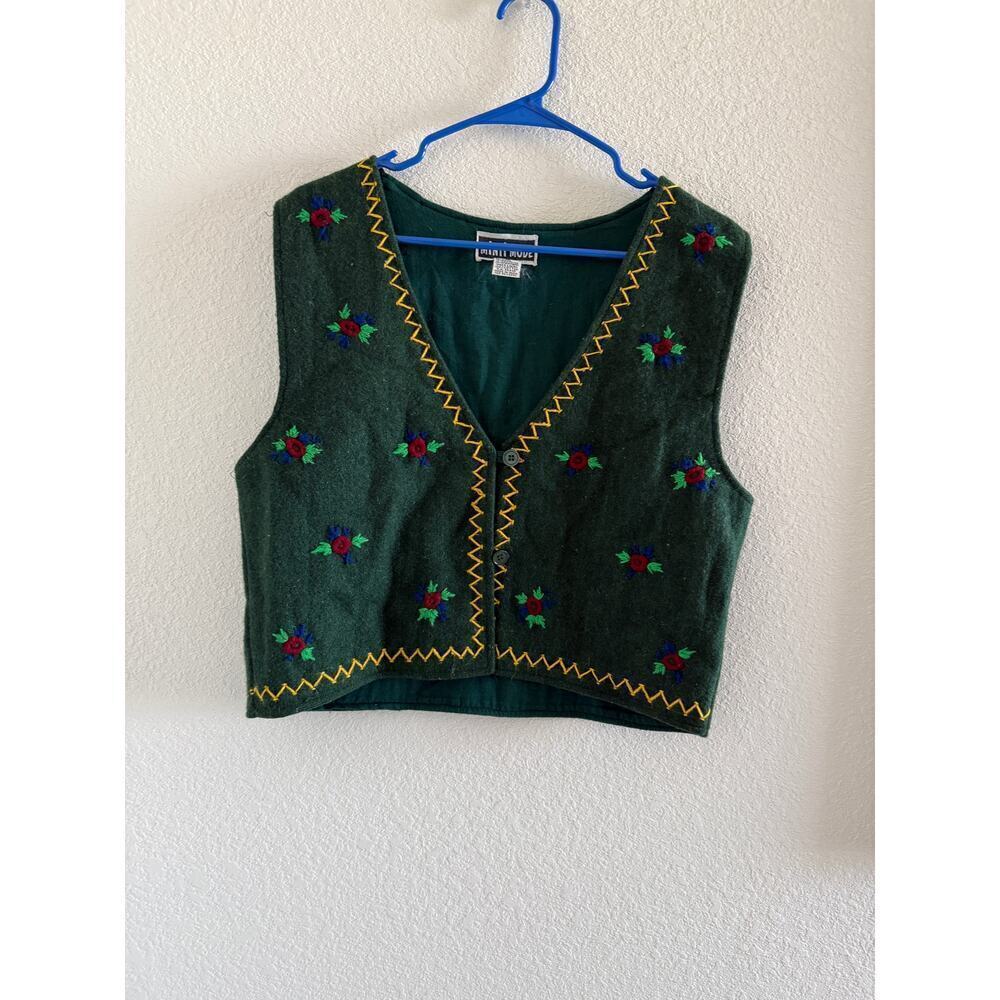 Vintage MINTI MODE Wool Blend Button-Front Embroidered VEST Floral